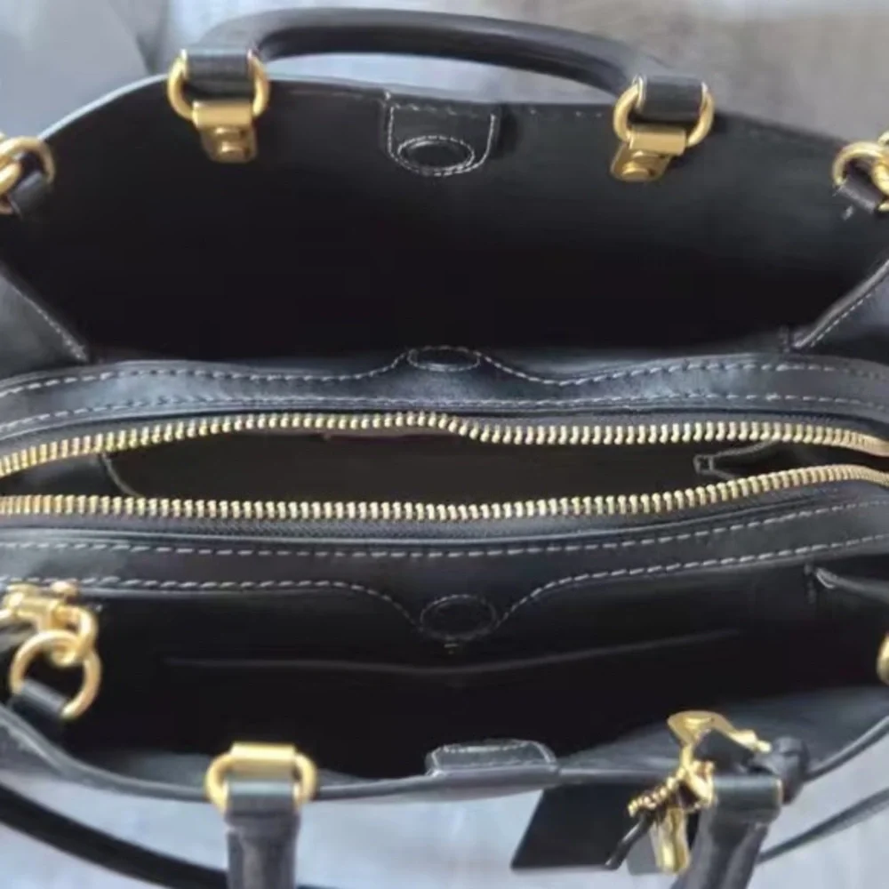 Coach Black Leather Satchel with Gold Hardware and Detachable Strap - Picture 5 of 7